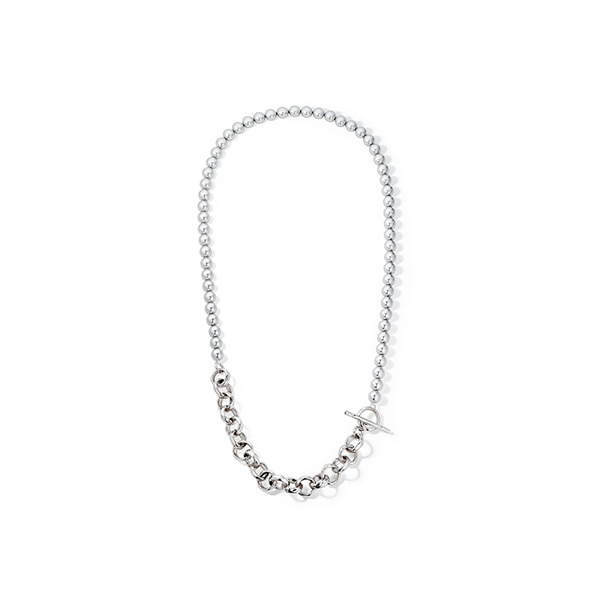 hammered chain_ l.grey pearl necklac