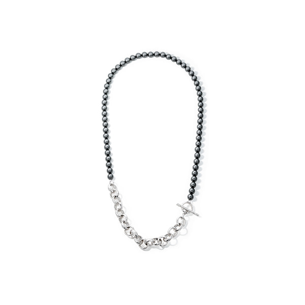 hammered chain_ black pearl necklac